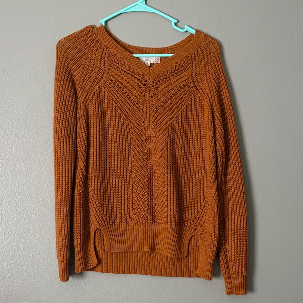Pink Rose Textured Knit Sweater in Orange